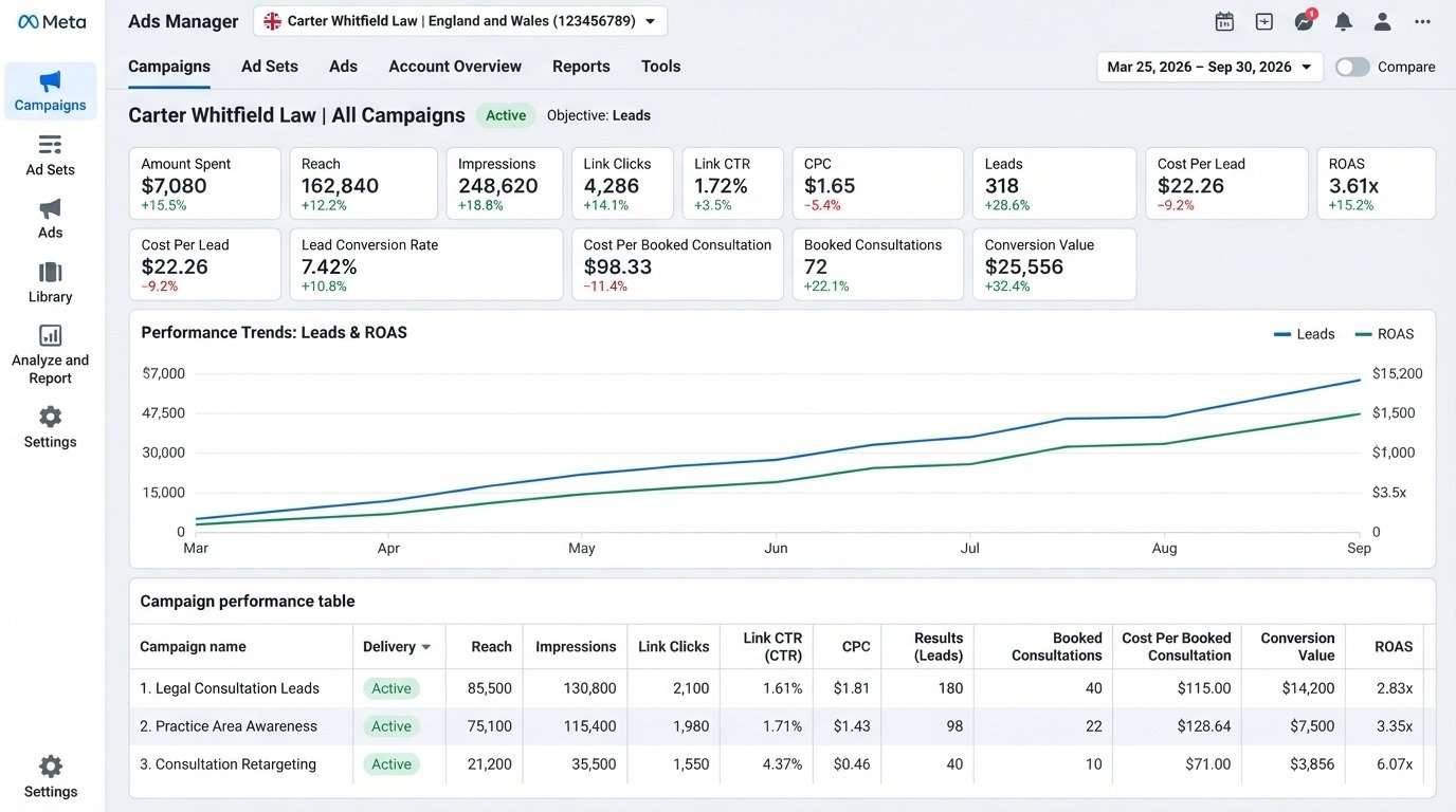 Meta Ads performance dashboard