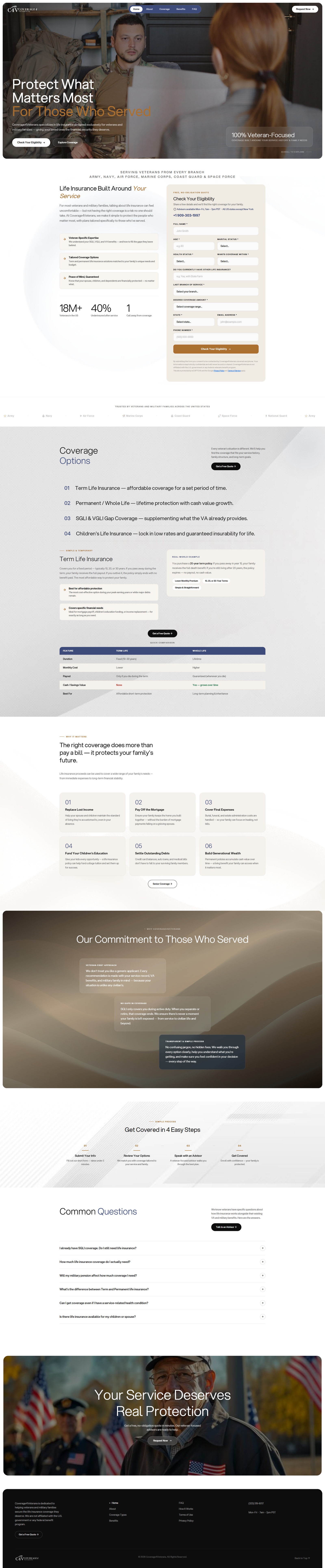 Coverage4Veterans landing page full view