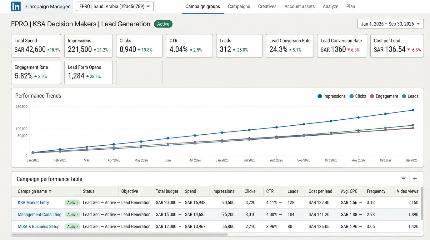 LinkedIn Ads performance dashboard