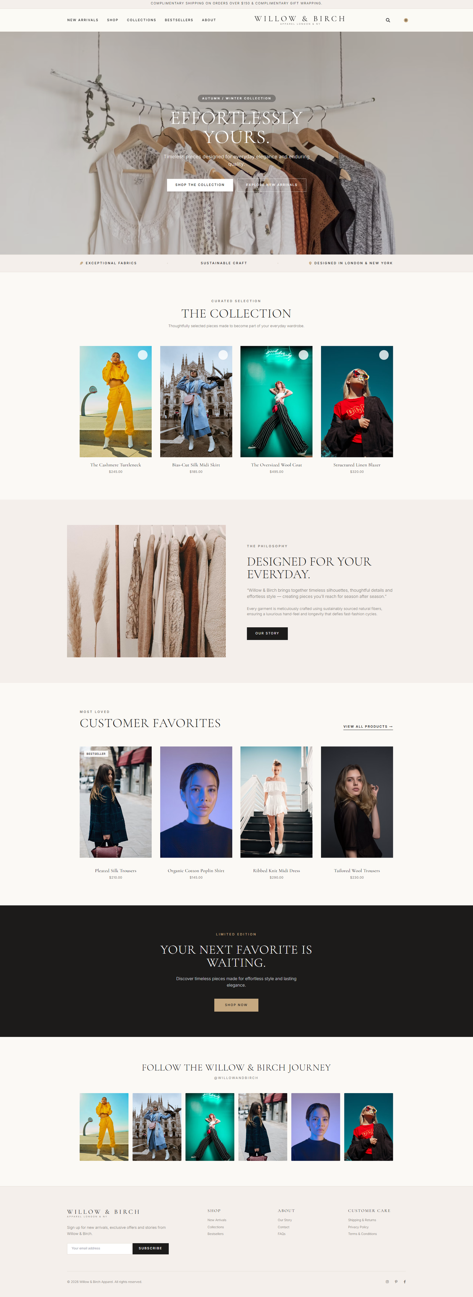 Willow & Birch Apparel site overview